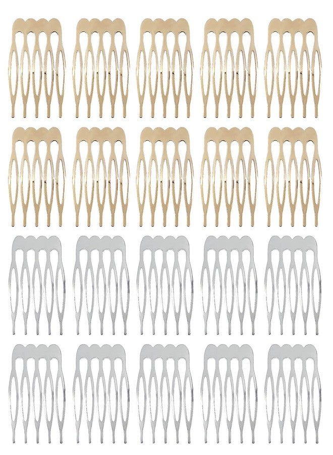 Qoaimu 20 Pack Hair Side Combs - 5 Teeth Small Metal Crafting DIY Slide Combs for Fine Hair, Bridal Wedding Veil - Silver and Gold - Image 1